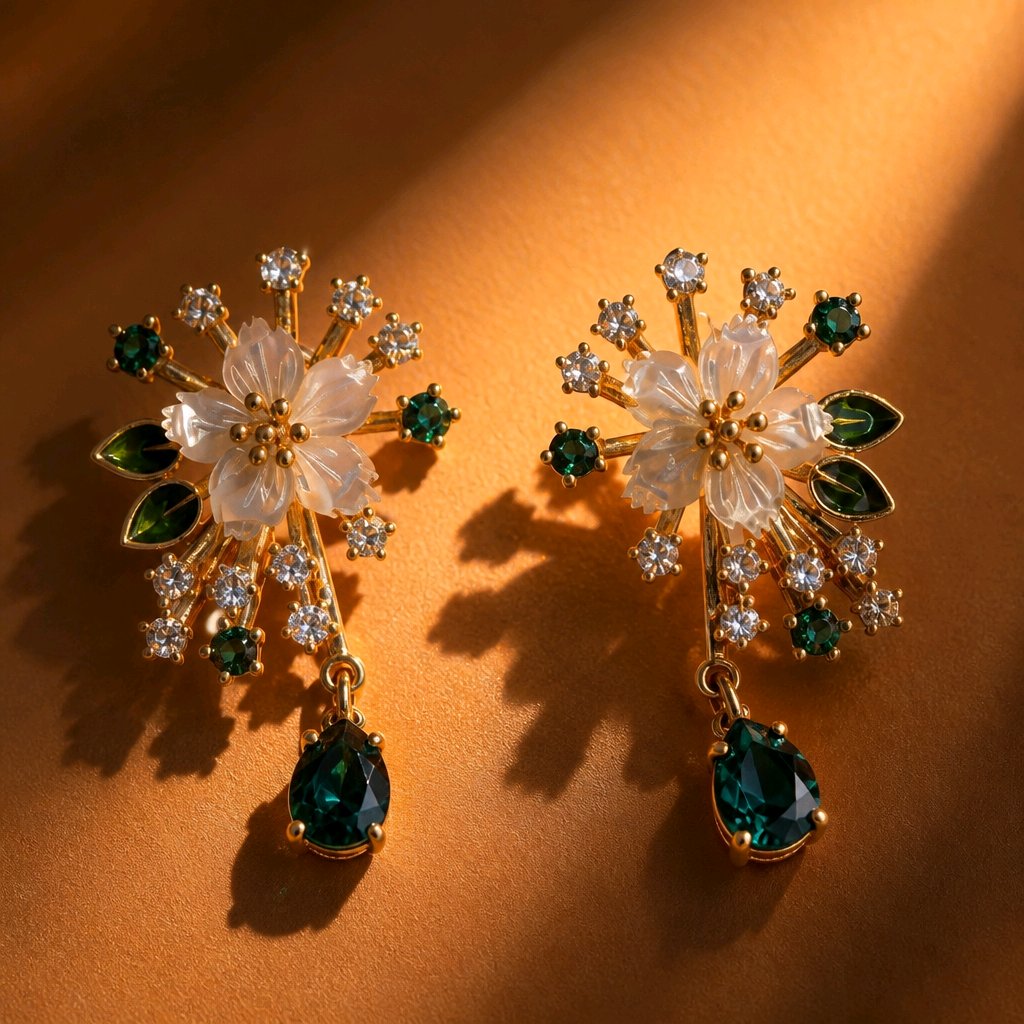 Orecchini fiore madreperla verdi