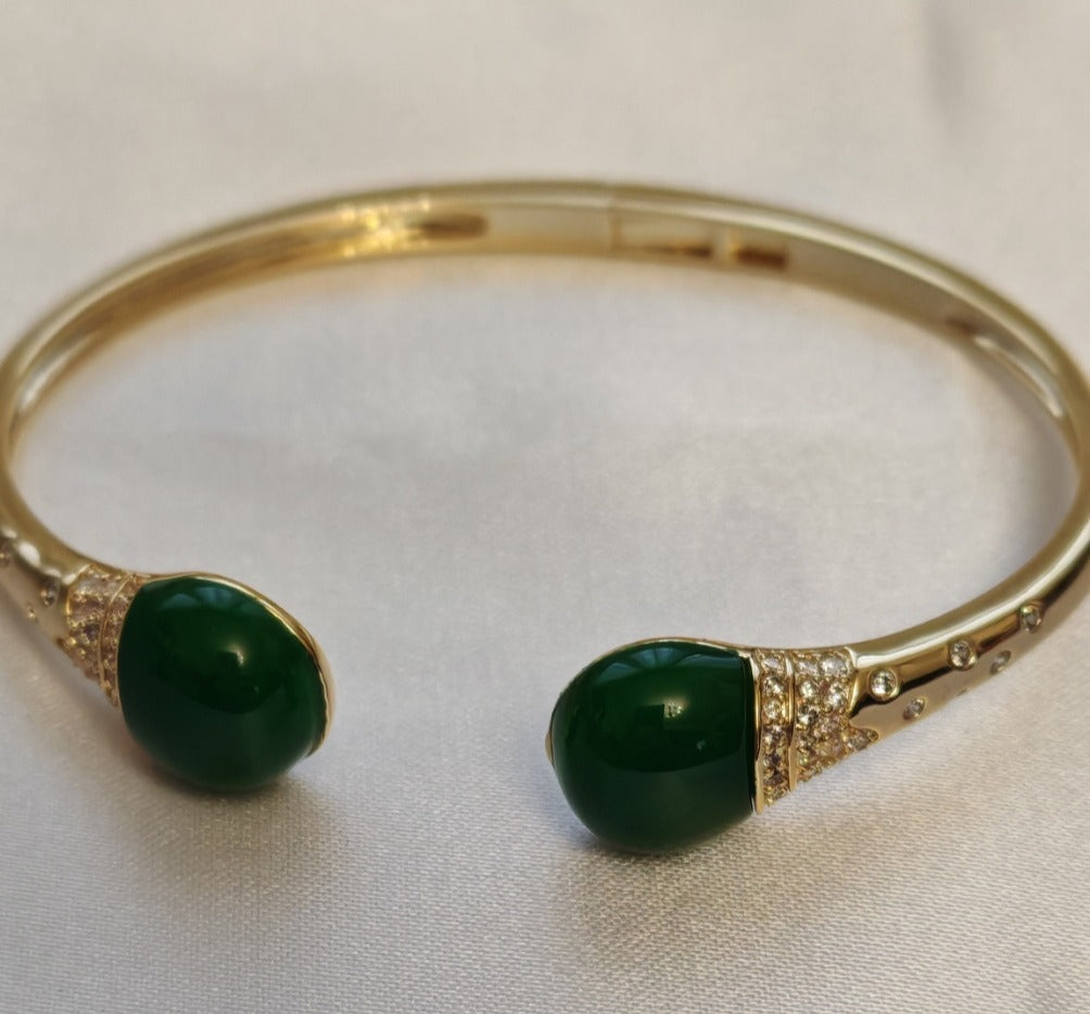 Bracciale Rigido "Green Harmony" in Ottone, Malachite e Zirconi