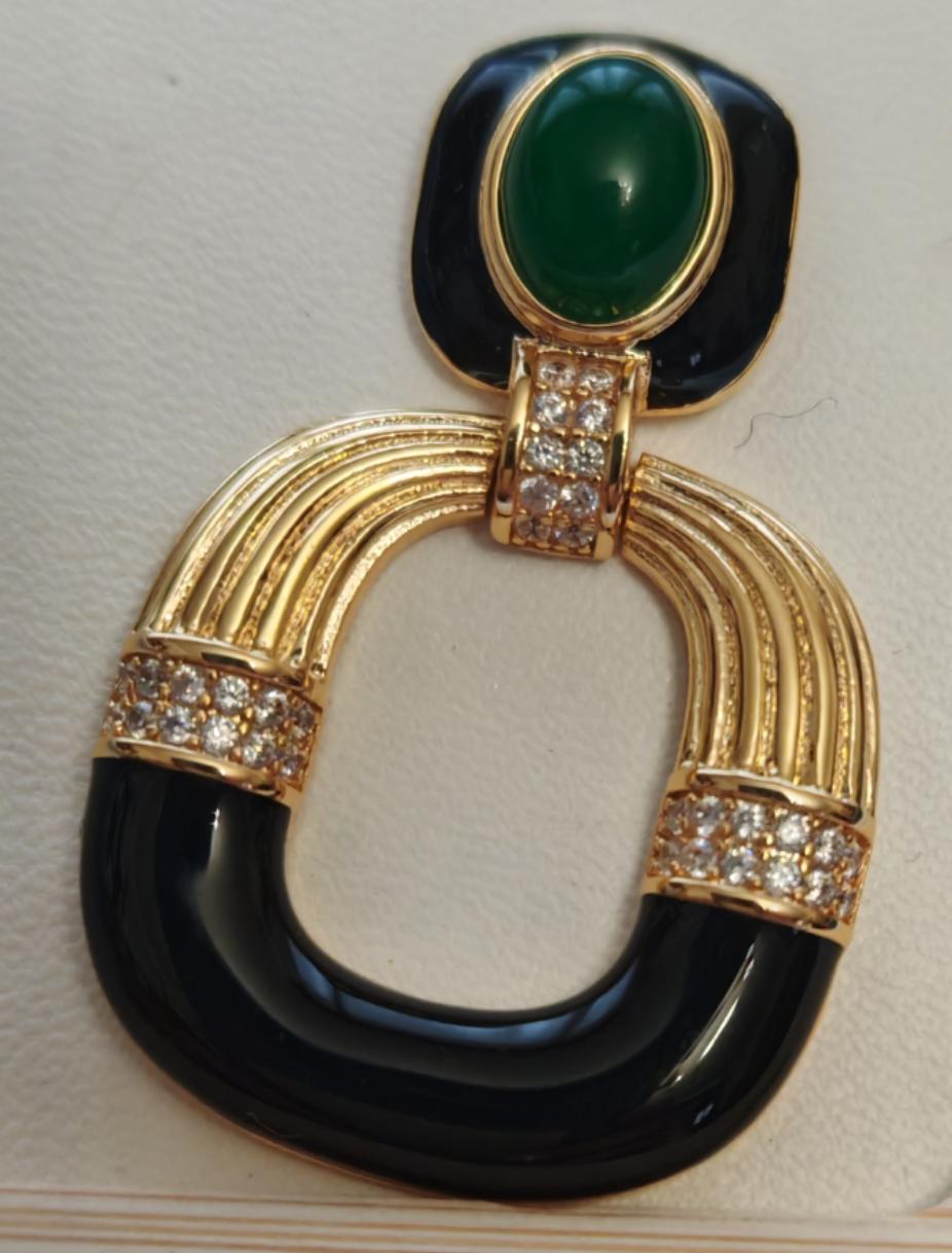 Orecchini "Déco Noir" in Ottone, Resina e Cristalli