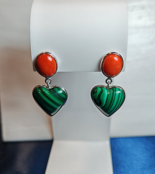 Orecchini in Argento con Corallo e Malachite