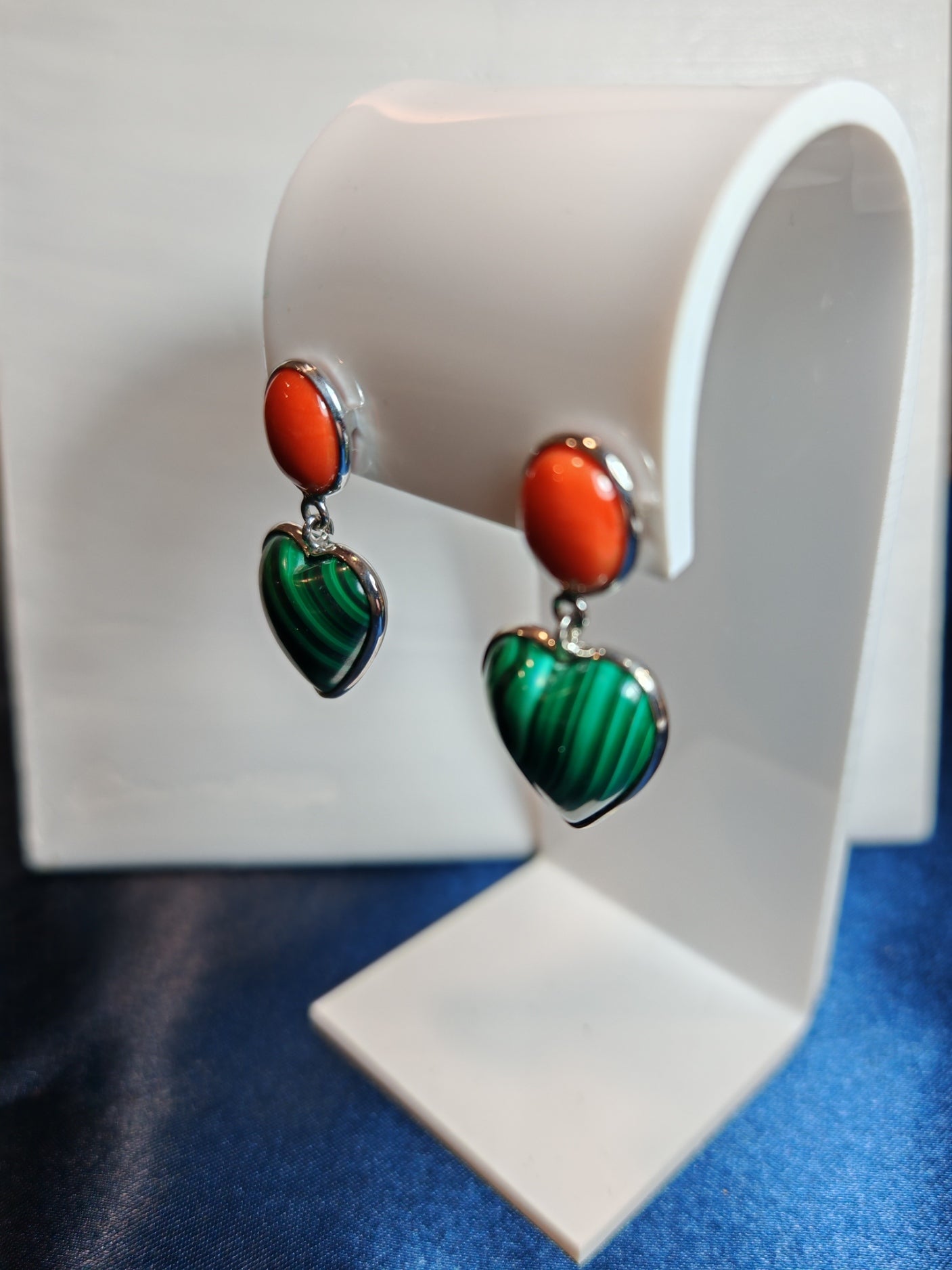 Orecchini in Argento con Corallo e Malachite