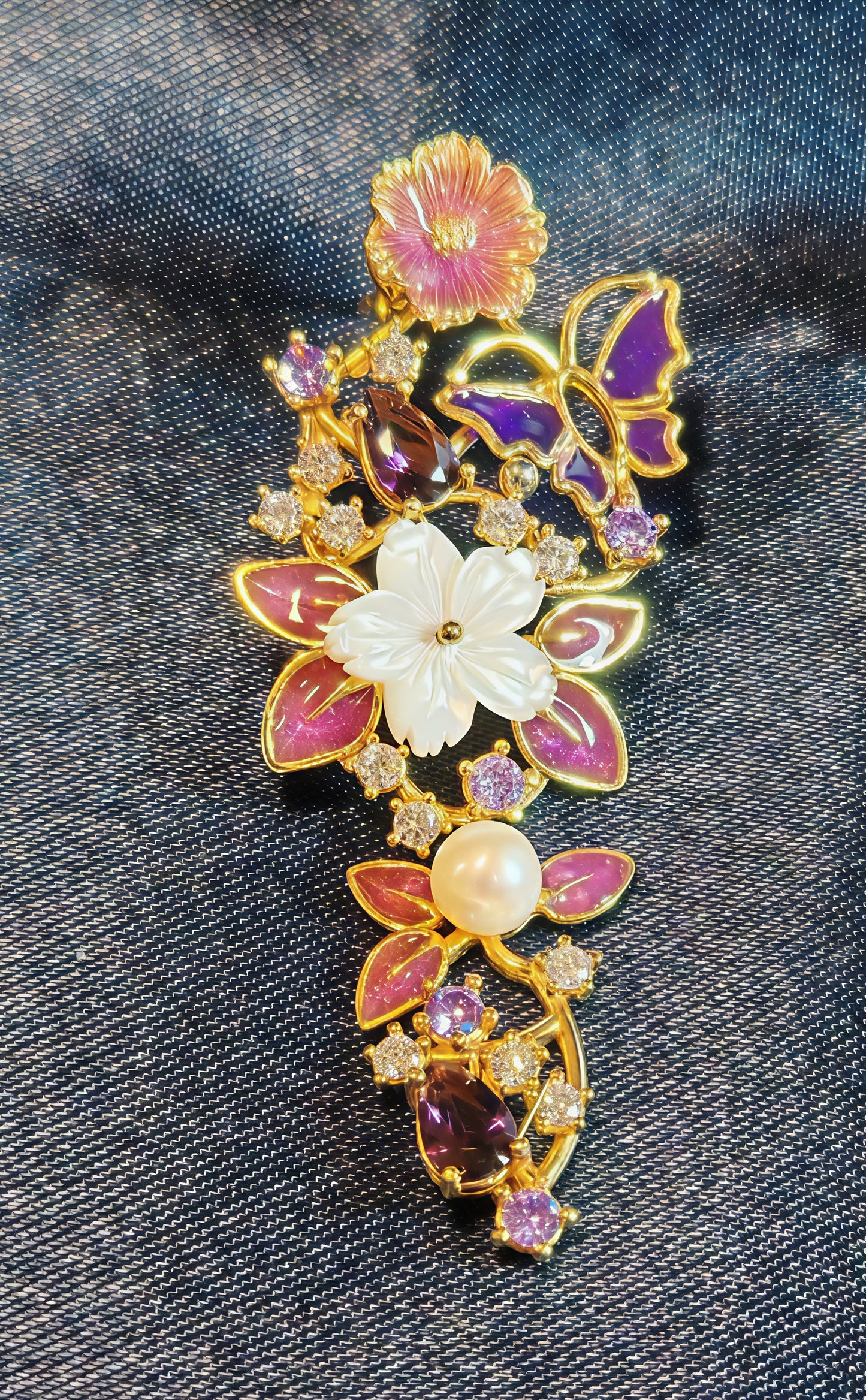💜 Orecchini Pendenti con Smalti Viola e Perle